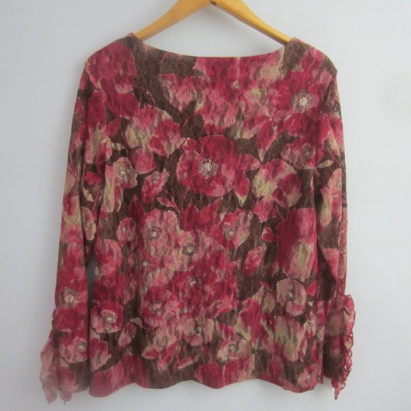 INC Woman Plus 1X Purple Brown Floral Lace Knit Bell Sleeve Scoop Neck Shirt Top - Picture 2 of 10